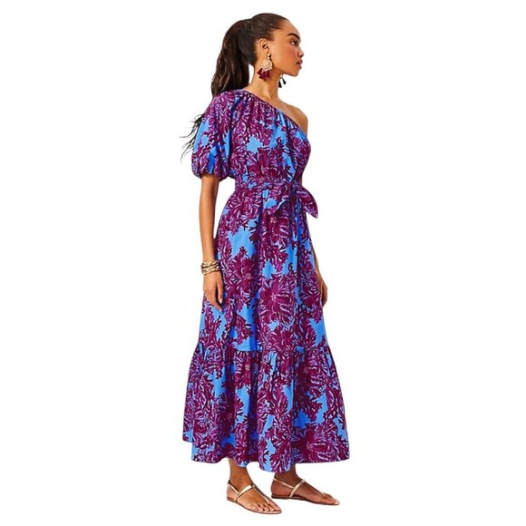 Lilly Pulitzer Zelalynn One-Shoulder Maxi Dress in Abaco Blue NWT - Size 4 - Picture 4 of 9